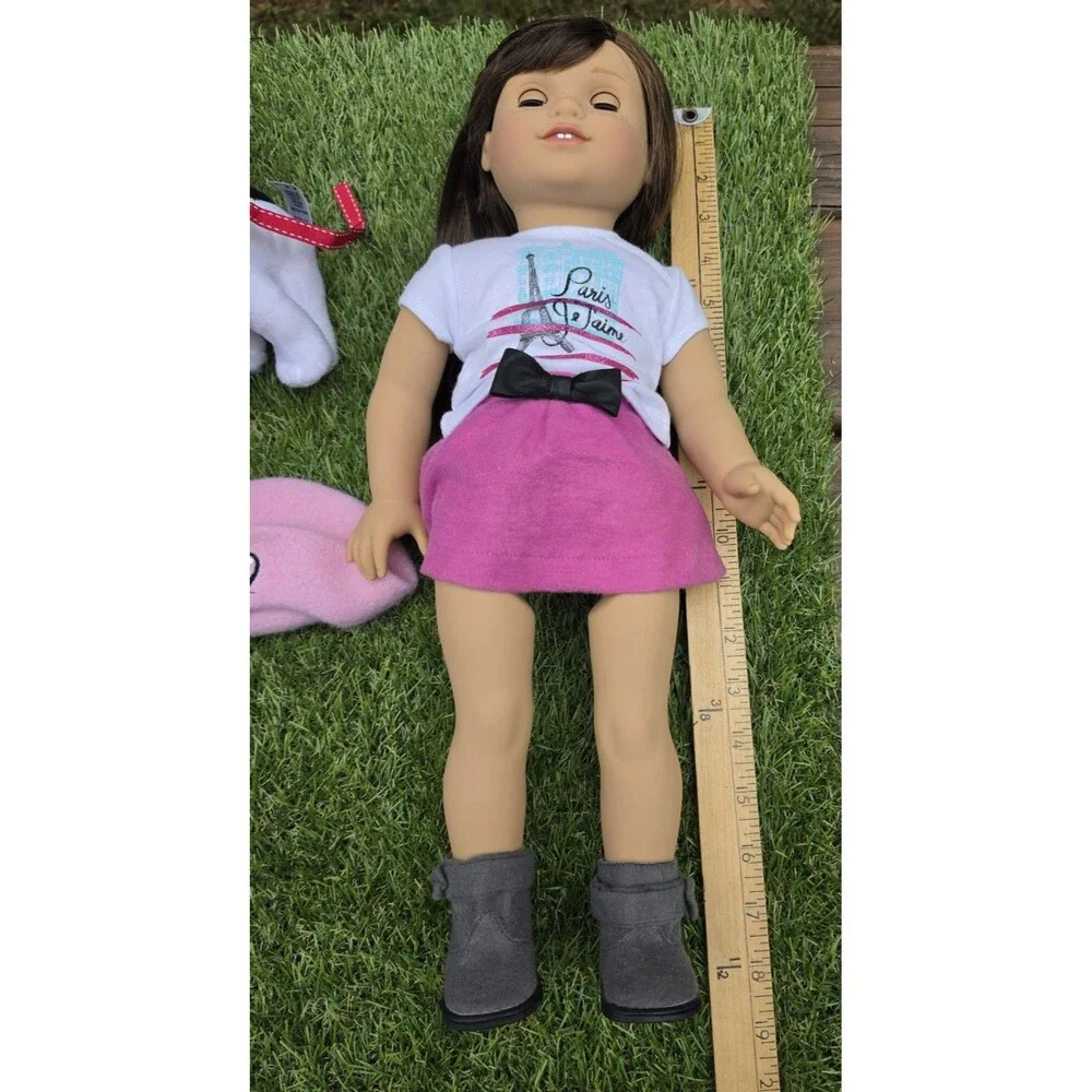 American Girl 2015 Grace Doll With Original Outfit + Hat + French Bulldog In Box